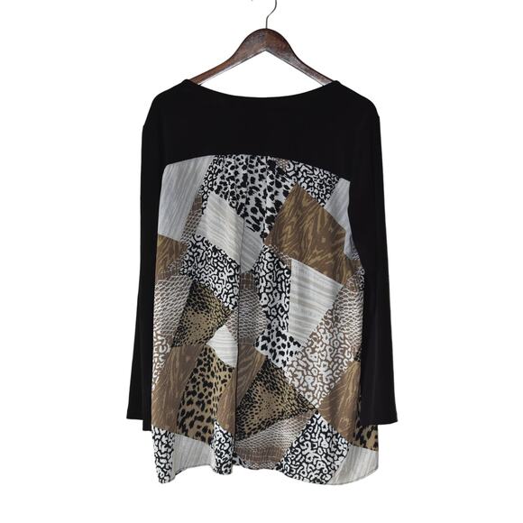 Susan Graver Black Liquid Knit Tunic w/ Printed Back Size L - Picture 2 of 3